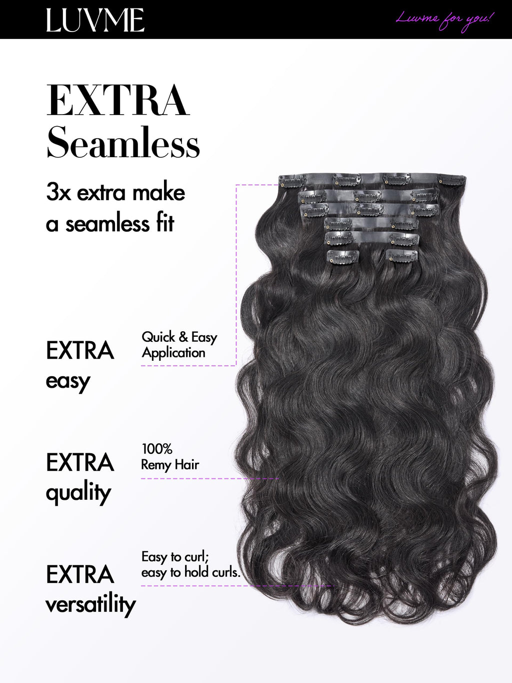 Sisu Couture's Luvme Seamless Body Wave 100% Real Human Hair Clip - image 16