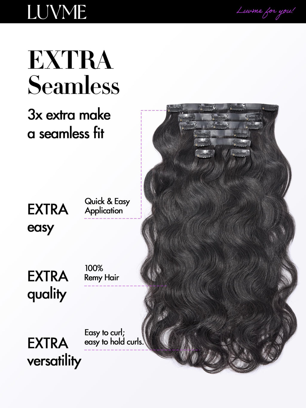 Sisu Couture's Luvme Seamless Body Wave 100% Real Human Hair Clip - image 5
