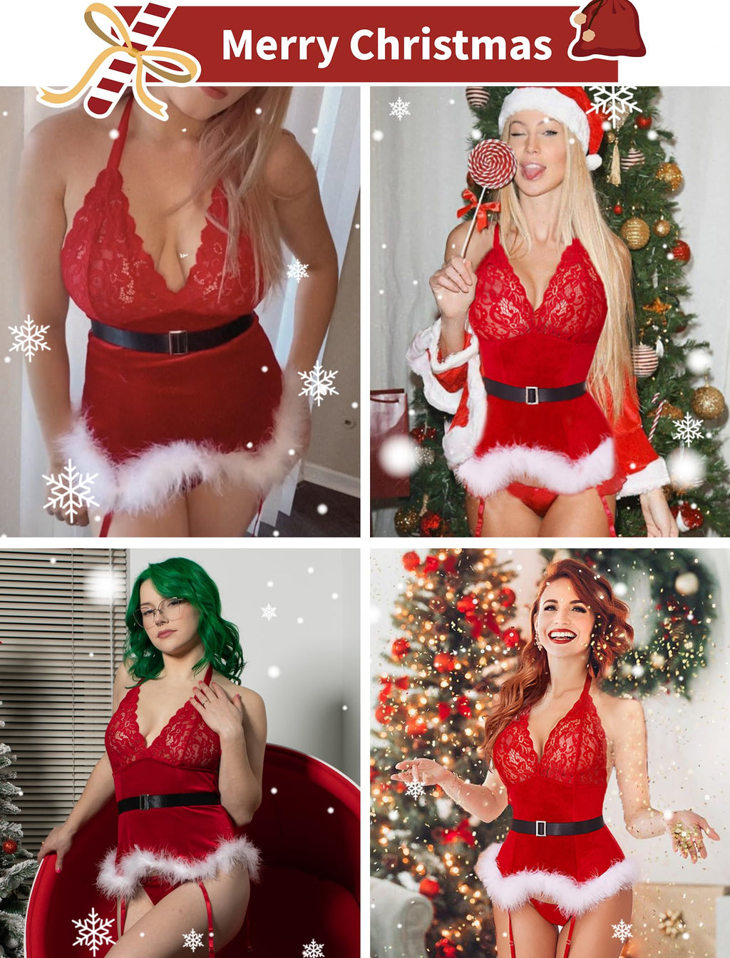 Sisu Couture's Avidlove Christmas Lingerie Sets Garter Bustier Set Santa Babydoll - image 15