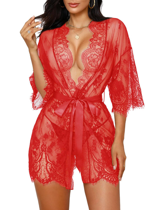 Sisu Couture's Rigeri Sexy Lingerie Lace Kimono Robe Chemise Nightgown XS - image 1