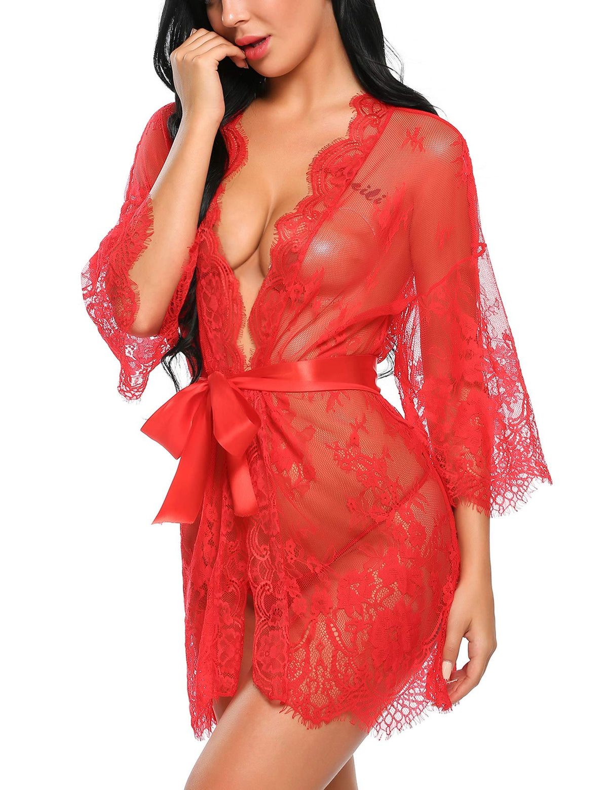 Sisu Couture's Avidlove Lace Kimono Robe Babydoll Lingerie Mesh Nightgown S - image 24