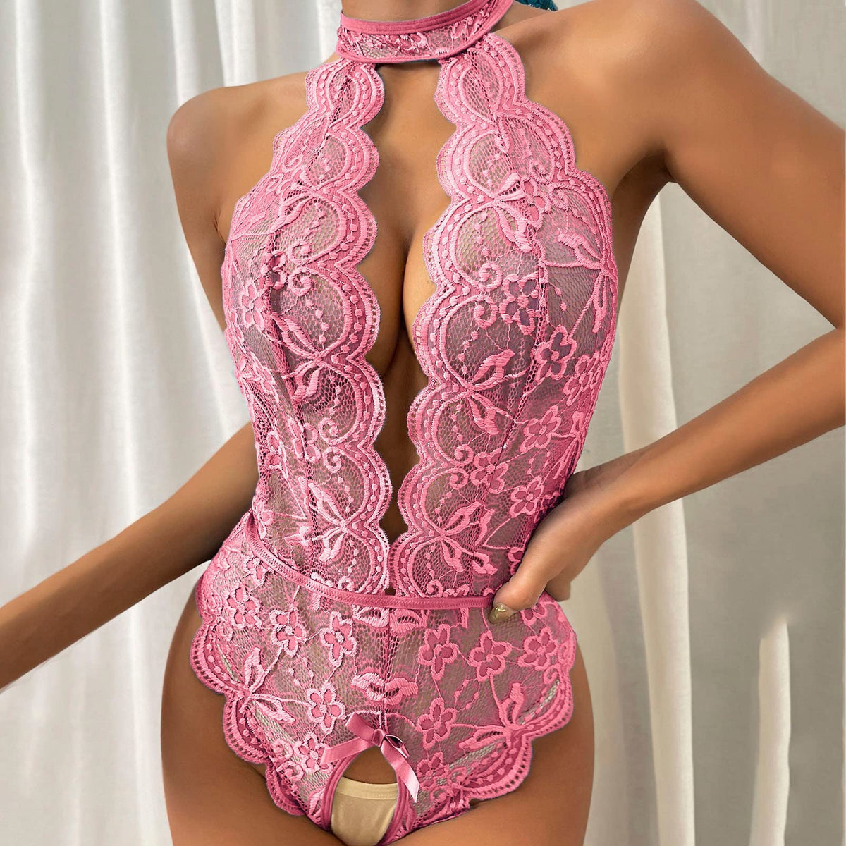 Sisu Couture's One Piece Lingerie Halterneck Crotchless High Cut Bodysuit Plus - image 11
