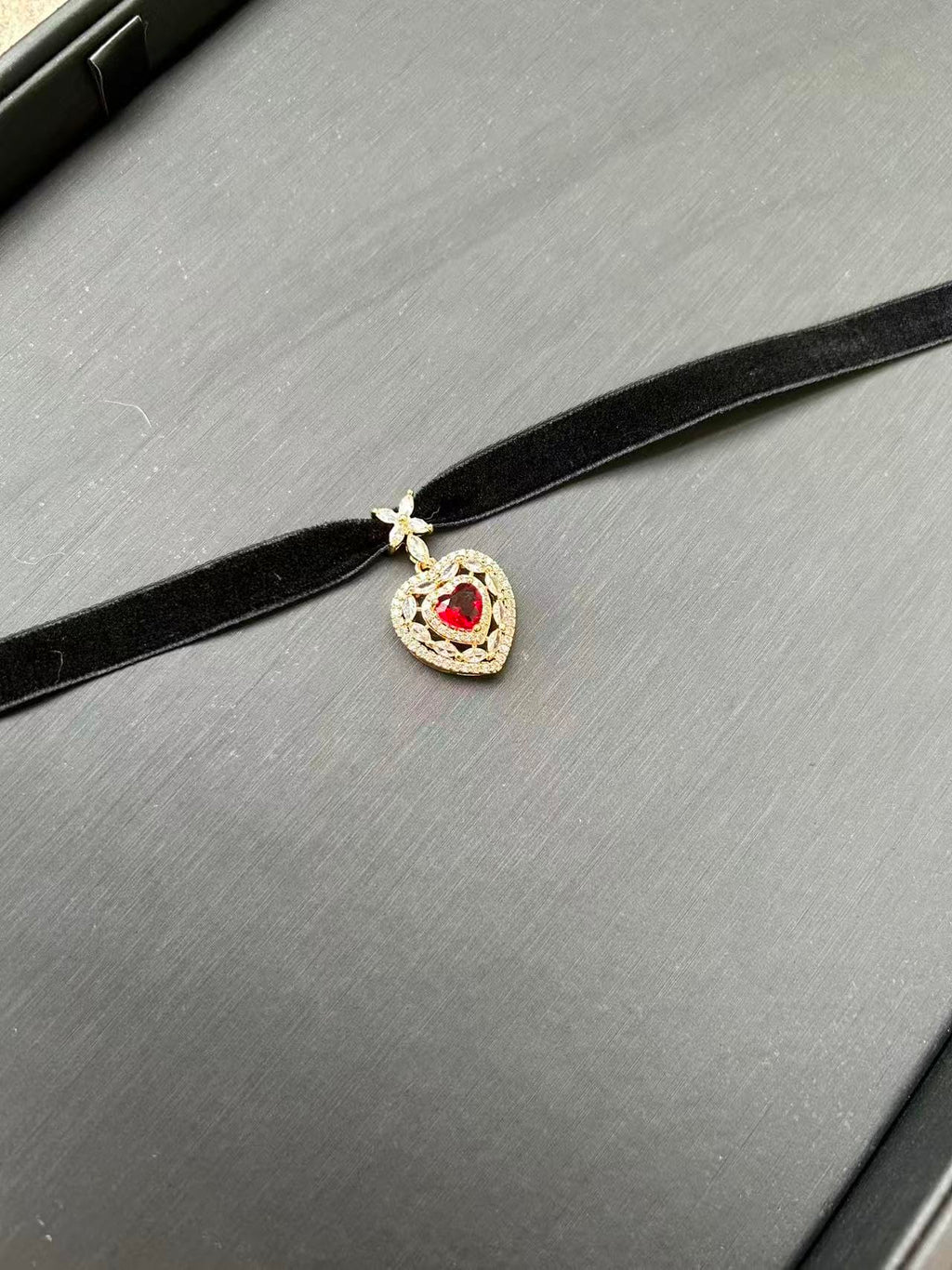 Sisu Couture's Momocat 14k Gold Plated Black Velvet Choker Imitation Ruby - image 8
