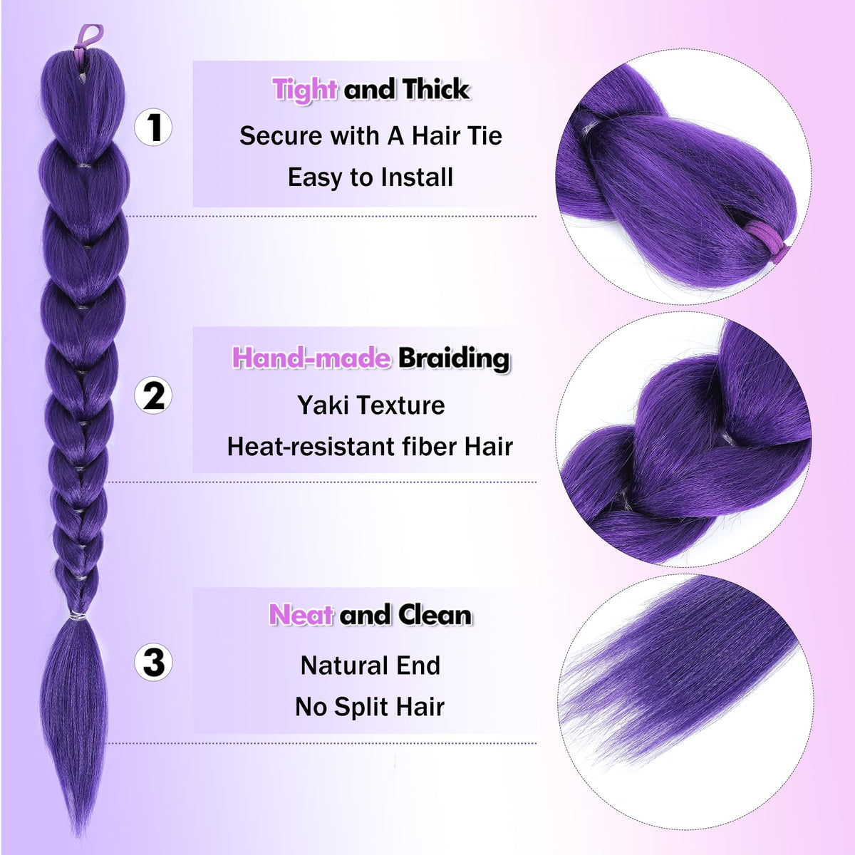 Sisu Couture's Getgal 24inch Purple Braids Ponytail Hair Extensions Kids Costume - image 16
