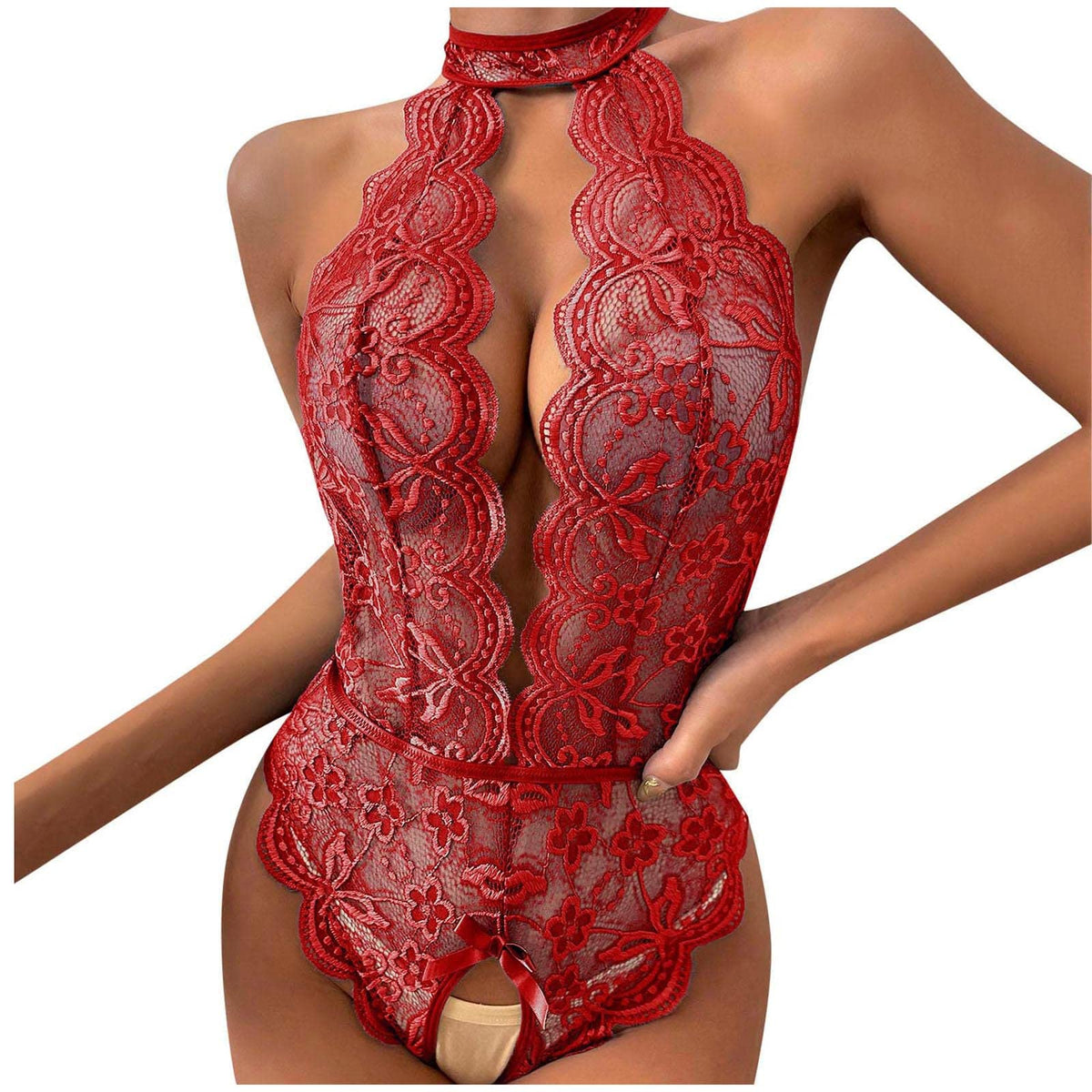 Sisu Couture's One Piece Lingerie Halterneck Crotchless High Cut Bodysuit Plus - image 14