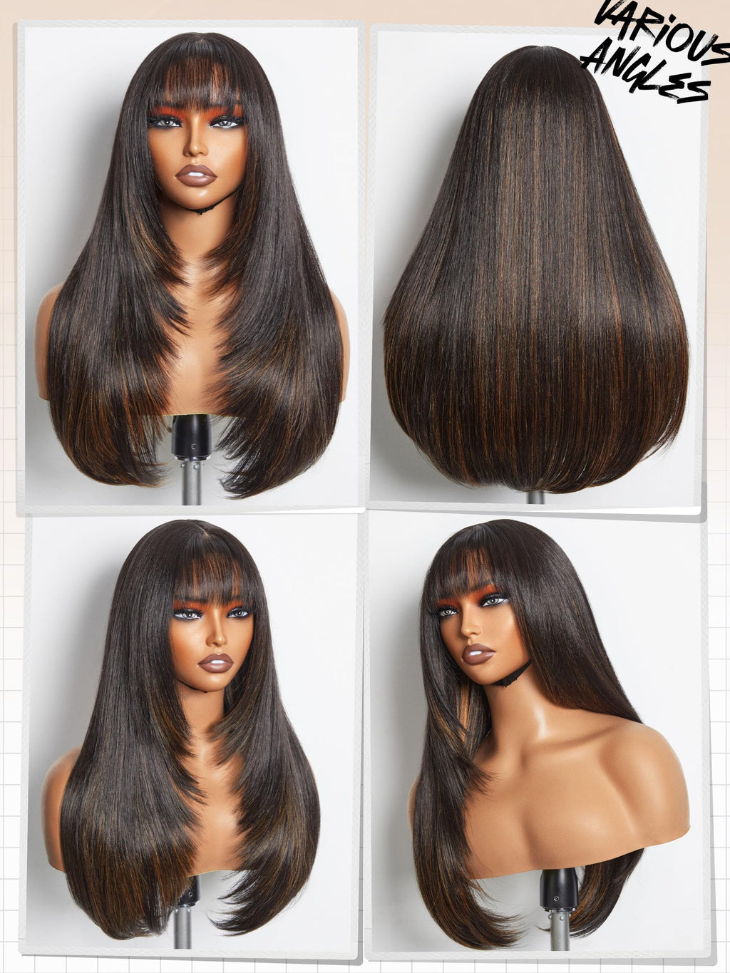 Sisu Couture's Gorgius Highlight Straight Layered Wigs With Bangs Glueless Black - image 5