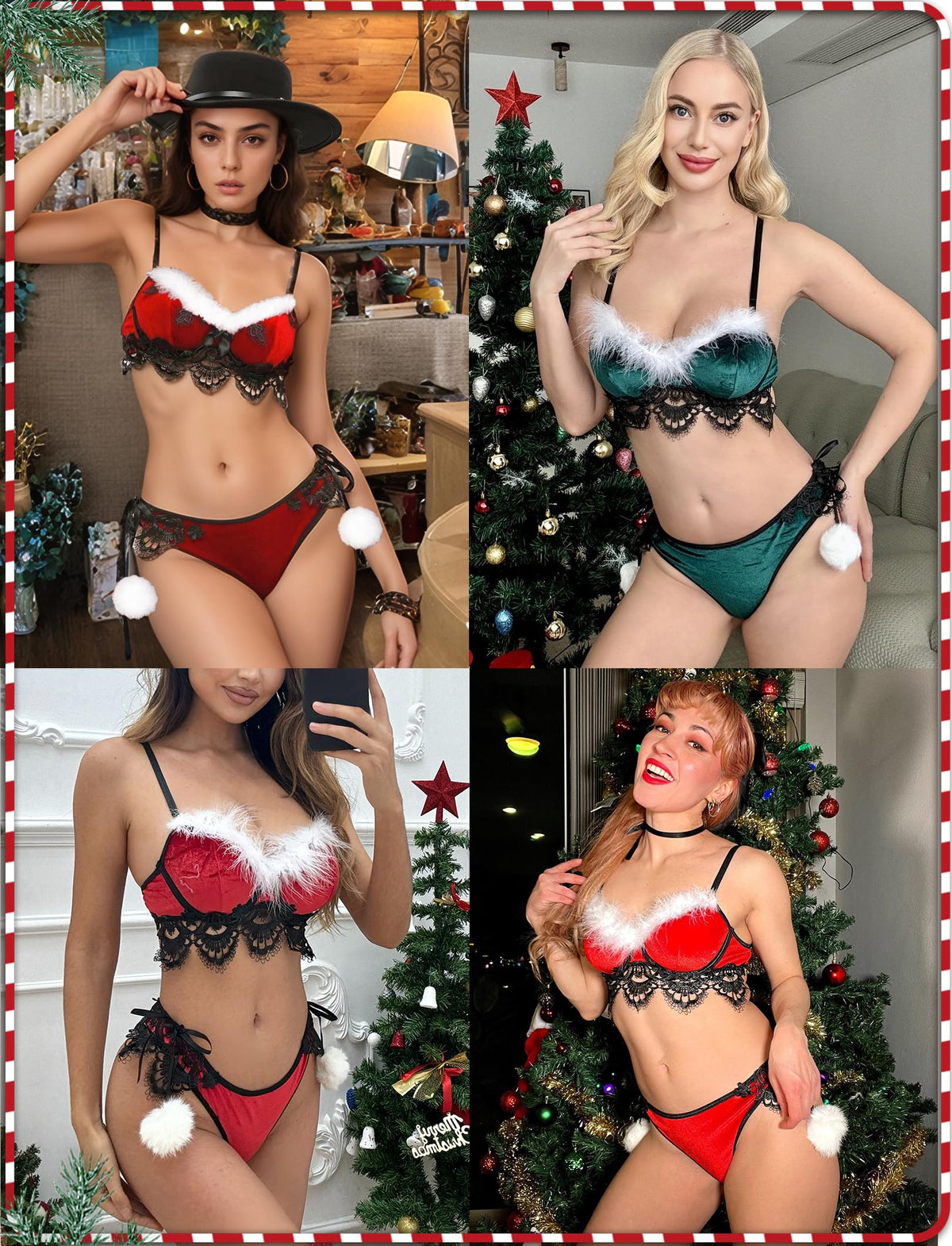 Sisu Couture's Avidlove Christmas Lingerie Set Contrast Lace Velvet Underwire Santa - image 9
